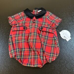 Edgehill Collection Plaid Romper Black Collar Buttons Holiday‎ Red Baby 3M NWT